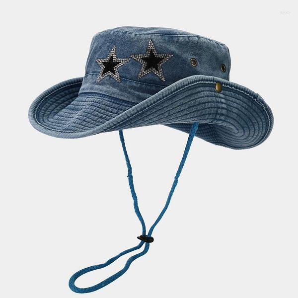 Boinas creativas de cinco puntas de estrella de mezclilla para hombre, sombrero para mujer, para acampar al aire libre, montañismo, sol, ocio, pescador