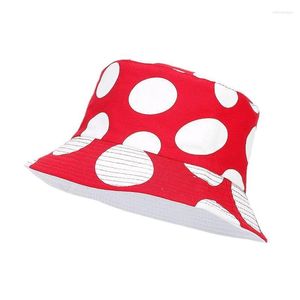 Bérets Creative Fun Rouge Blanc Champignon Imprimé Motif Double Face Seau Chapeau Femmes Loisirs Coton Réversible Soleil