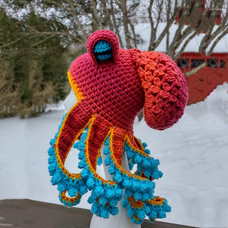 Bérets Creative Octopus Chapeau Automne Hiver Crochet Laine Calmar Drôle Halloween Tricoté À La Main Couvre-chef Bonnet Enfant Helloween Papa Chapeaux