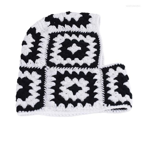 Bérets Crochet Fleur Tricot Chapeau Hiver Chaud Cagoule Écharpe À Capuchon