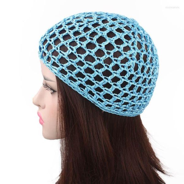 Bérets Crochet Chapeau D'été Cheveux Net Femmes Maille Snood Turban Couleur Unie Doux Rayonne Filets À Cheveux Dame Sommeil Nuit Couverture Tricot Caps Accessoires