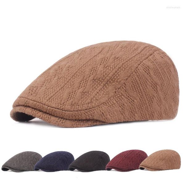 Bérets Crochet fil chapeau hiver hommes plat Sboy casquette chaud femmes béret solide tricot Golf conduite chauffeur de taxi