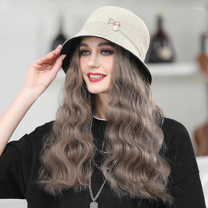 Berets Curly Wig Fisherman Hat Women One-piece Wigs Mid-length Bucket Hats Classic Bonnets Girls Casual Daily Bonnet