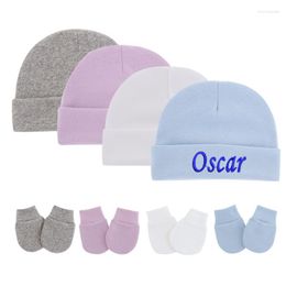 Berretti Ricamo personalizzato Nome Berretti per bebè Cappello carino Guanti Cotone Elastico Ragazzi Ragazze Cappellino caldo Guanti Regali per la doccia