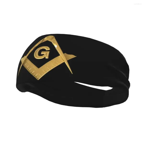 Boinas Custom Gold Freemason Logo Sweatband Hombres Mujeres Humedad Wicking Masonic Mason Diadema atlética para fútbol