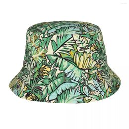 Berets Custom Green Banana Leaves Hat de seau Hommes femmes Fashion Summer Beach Sun Sun Fisherman Cap