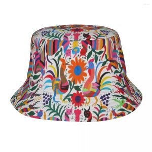 Boinas Custom Otomi Tela México Arte floral Sombrero de cubo Mujeres Hombres Moda Verano Playa Sol Flores mexicanas Patrón Pescador Cap