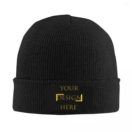 Bérets personnalisé votre Logo Po texte imprimé Bonnet chapeaux conception ici bricolage Skullies bonnets casquettes unisexe hiver chaud tricot chapeau adulte