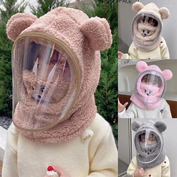 Boinas lindo animal invierno sombreros de felpa gorra de esquí con máscara transparente a prueba de viento para niñas niños cabeza cuello cubierta ciclismo gorros niños