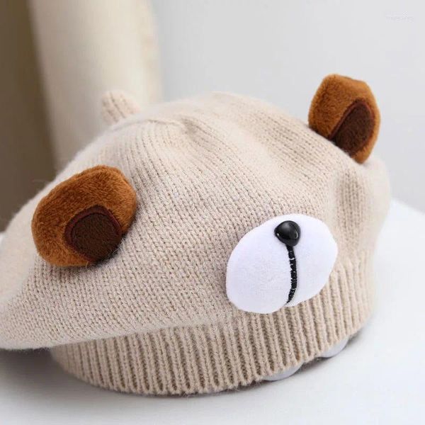 Boinas Lindo Oso Bebé Punto Boina Sombrero Otoño Invierno Grueso Ganchillo Gorro Cálido Princesa Niñas Artista Pintor Cap