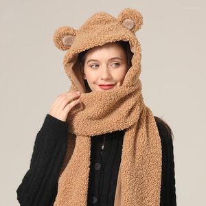 Bérets mignon ours chapeau femme bavoir à capuche un hiver coréen écharpe gants tout match en automne et