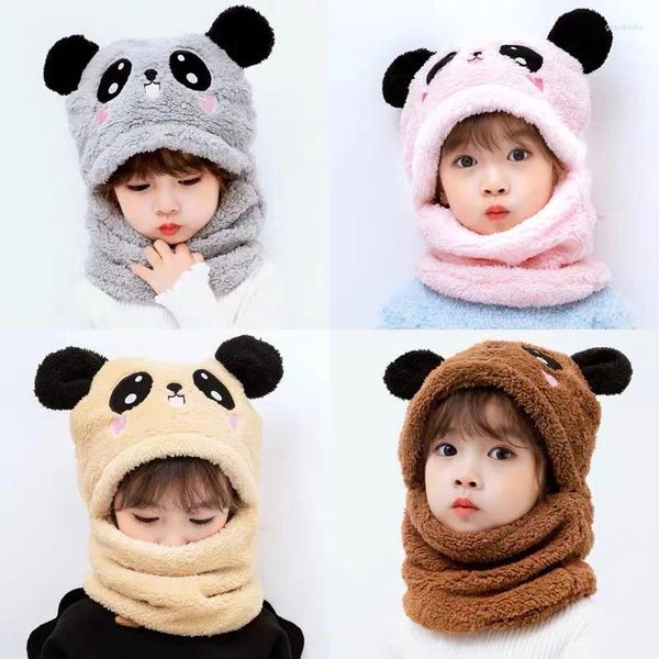 Bérets mignon ours hiver enfants dessin animé écharpe chapeau deux pièces double polaire chaleur garçon fille enfant bonnet bébé bonnets pull casquette