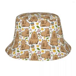 Bérets mignons Capybara Bath Modèle Hat de seau pour femmes hommes voyage Amateur animal soleil harajuku chapeaux de pêche de vacances embalables bob