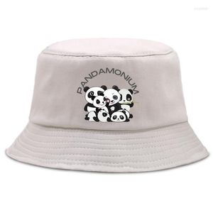 Boinas lindo Panda de dibujos animados hombres sombrero de pesca algodón Harajuku divertido Panamá 2023 mujeres Casual playa sol verano cubo Bob gorras Unisex sombreros boinas