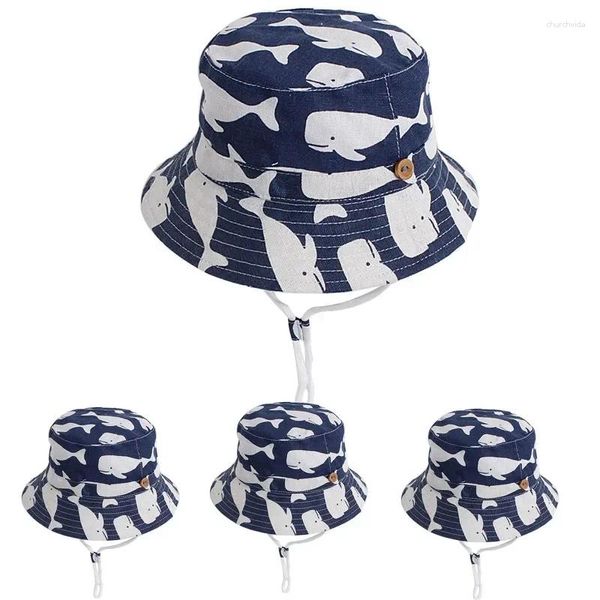 Bérets mignon dessin animé motif baleine bébé chapeau de soleil UPF Protection été garçons filles enfant en bas âge coton chapeaux seau accessoires