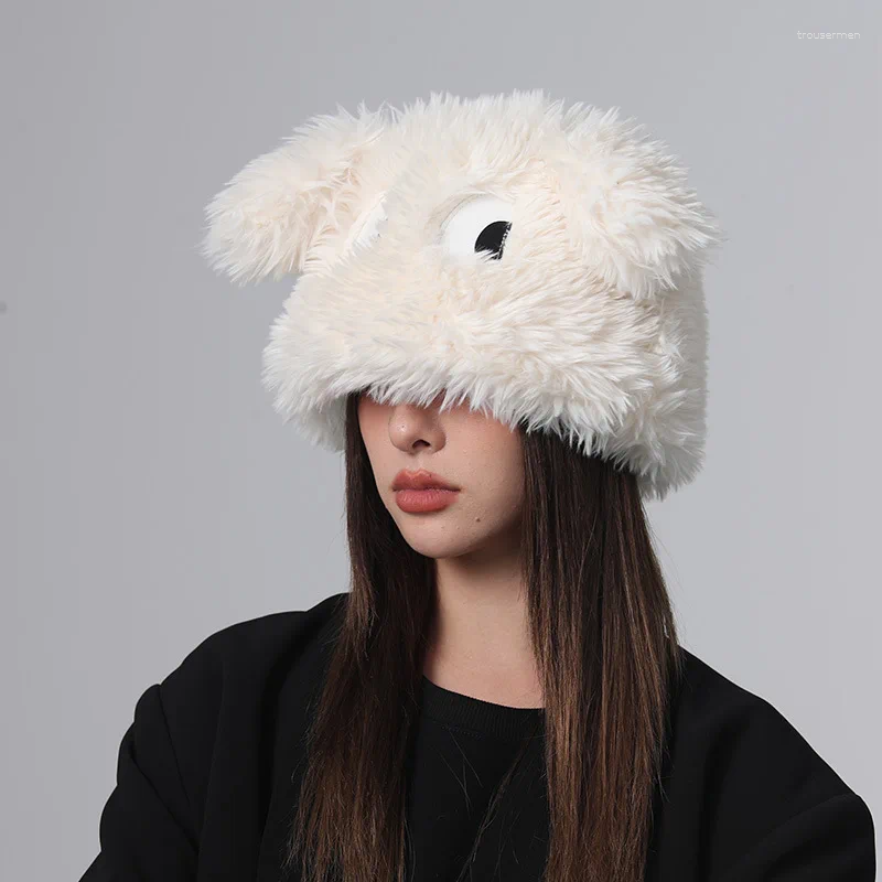 Berets uroczy śmieszny psa kapelusz żeńska jesienna zima futrzane duże oczy ochronę ucha czapki dla kobiet czapce maska ​​czapki gorras