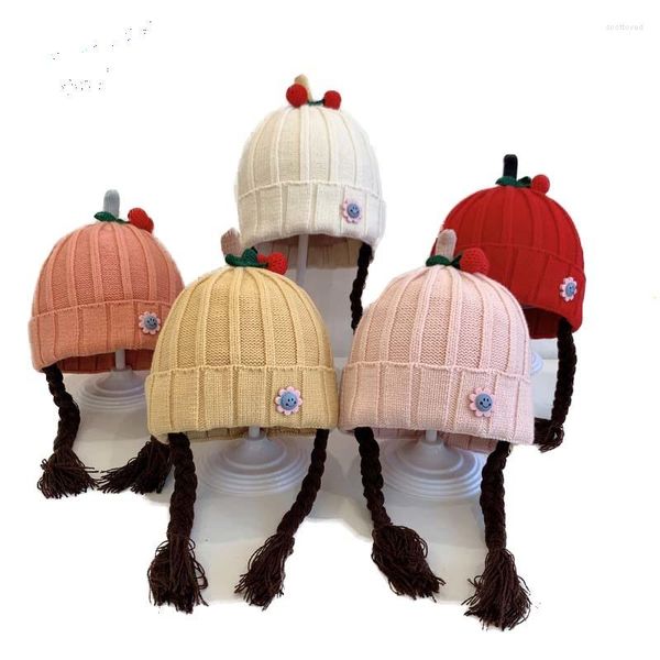 Bérets filles mignonnes chapeau enfants casquettes tricotées à la main avec tresses enfants automne hiver bébé perruques tresses perruque Bonnet Po accessoires