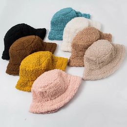 Berets Nette Lamm Wolle Eimer Hut Faltbare Einfarbig Herbst Winter Warme Fischer Outdoor Wärmer Mädchen Jungen Flache Top Basin kappe