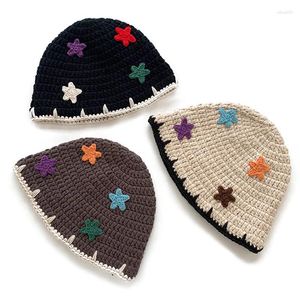Bérets mignons Multicolour Star Cotton Handmade Crochet tricot Bucket Bucket for Women Wholesale Autumn Tnemnit Beanie pliable Dome Floppy