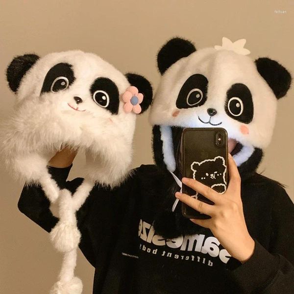 Boinas Lindo Panda Felpa Jersey Cap Mujeres Invierno Cálido Protección para los oídos Montar Lei Feng Sombrero Versátil Pareja Esquí Vuelo Bomber Sombreros