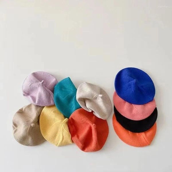 Boinas Lindo Color Sólido Gorros Punto Temperamento Otoño Invierno Suave Bebé Niños Niñas Niños Gorra Multicolor 6-12 M