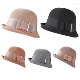 Berets d0lf elegante bowler hoed kromgetrokken rand verbreed patch koepel top zon voor familiebijeenkomst bruiloft buitenactiviteiten