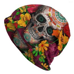 Boinas Día del Sugar Dead Skulle Flower Skullies Gaijas Cazas Invierno Hombres cálidos Mujeres Sombreros Knit Unisex Adult mexicano Floral Bonnet