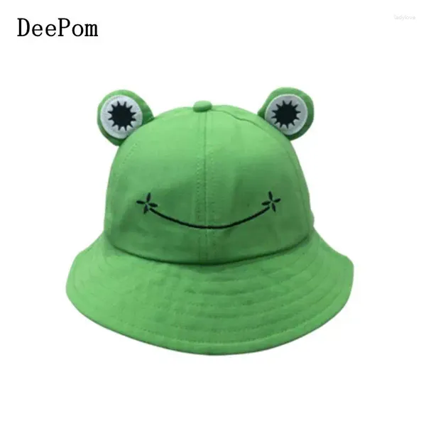 Berets Deepom Hat Femme dessin animé grenouille coton seau Fashion Cap mignon pour filles