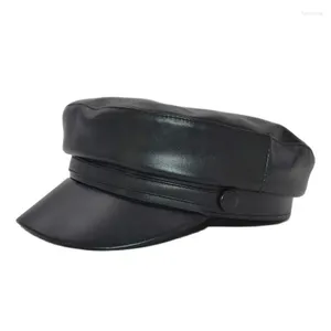Bérets Deepom Pu Leather Cap Military Fomes Hat Hat Gorras Snapback Caps Femme Casquette Beret British Style Marque