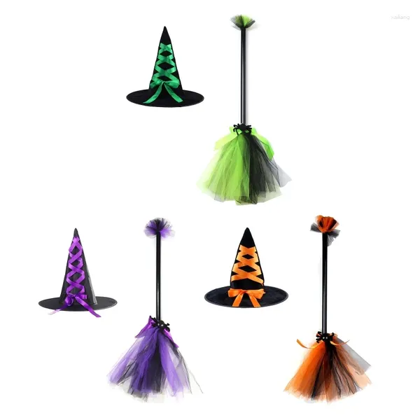 Bérets délicats Halloween sorcière balai chapeau ensemble accessoires de fête pour hommes femmes adultes enfants enfants