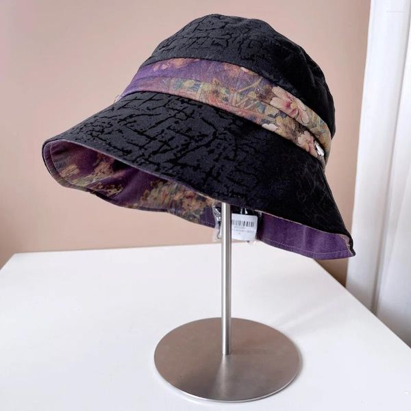 Boinas Impresión delicada Sombrero de pescador Sombrero de mujer de alta calidad Nube Gasa Visera Elegante Temperamento Cuenca Todos los sombreros de moda