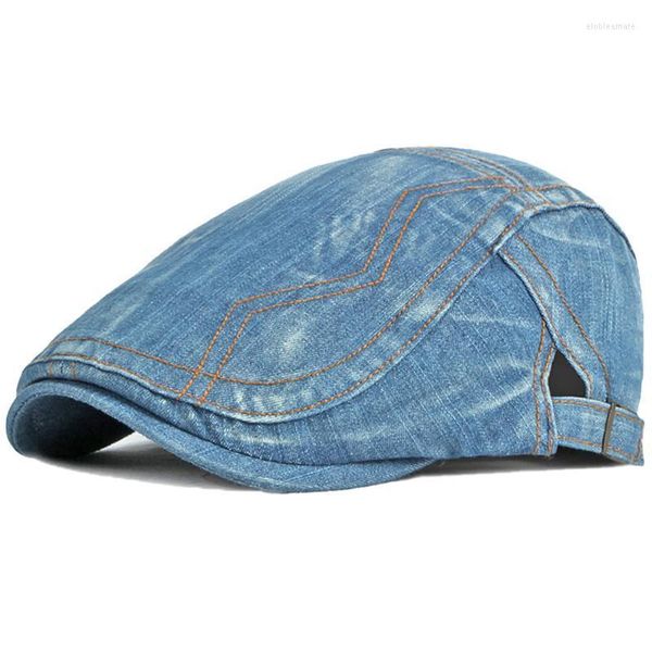 Boinas Denim Beret Sombreros Hombres Jeans Summer Sboy Flat Gatsby Cabbie Driving Sun Caps Forward Peaked Cap para mujeres DropBerets Elob22