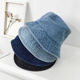 Baretten Denim Stof Pure Kleur Strand Cap Vrouwen Mannen Katoen Emmer Hoeden Sunbonnet Visser Hoed Suede Panama