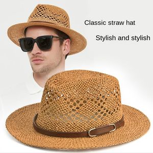 Beretten ontwerper Fedora hoed breed rand Brim Man Beach Straw Exquisite Weave Mesh Hollow Out Ademend Cool Women Summer Leisure Hatberets