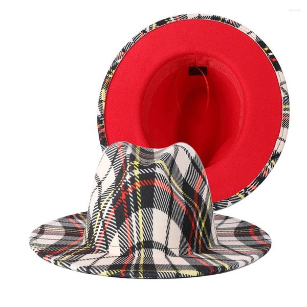 Boinas Diseñador Rejilla Impresión Fedora Sombreros Ancho Ala Fondo Rojo Para Mujeres Casual Boda Fiesta Al Aire Libre Jazz Caps