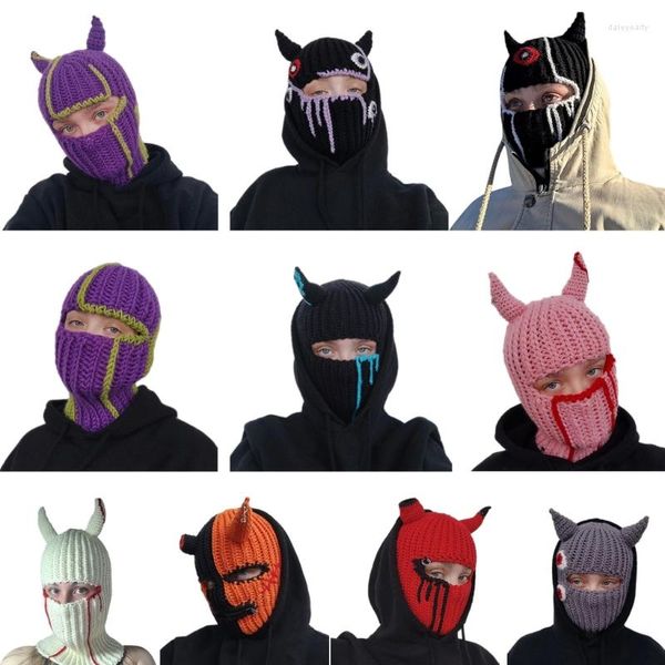 Boinas Cuerno del diablo Pasamontañas Gorro pequeño Halloween Gorro con capucha divertido Máscara Fiesta Mascarada