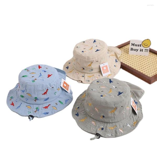 Bérets Dinosaure Brodé Enfants Pare-Soleil Chapeau Pour Garçons Filles Panama Séchage Rapide Enfants Pêcheur Grand Bord Seau Caps