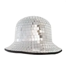 Baretten Discobal Cowboy Emmer Hoed Western Gespiegeld Pailletten Fedora Glitter Feestaccessoire Bling Danspet Voor Avondje Uit Zilver