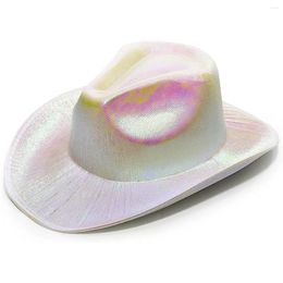 Berets Disco Luminous Cowboy Hat Shiny Holographic Space Cowgirl Men Women Western Party Big Brim Jazz Dance