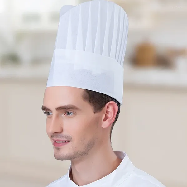 Bérets de cuisine jetables, casquette haute, couleurs blanches et noires, pour Restaurant, pain, cantine, boulangerie, vêtements de cuisine pour travailler, chapeau de Chef pour hommes