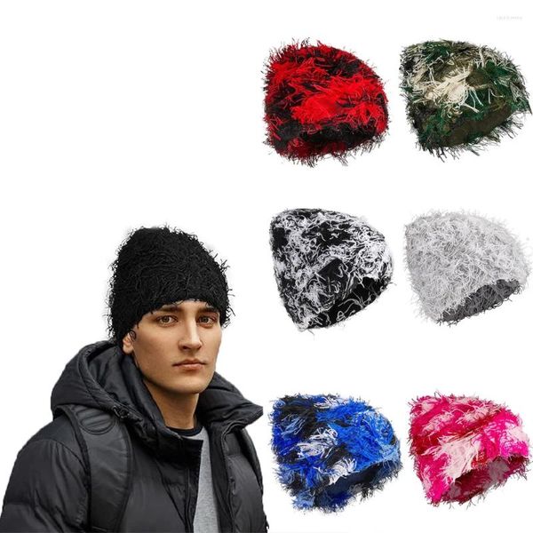 Bérets en détresse cagoule bonnet chapeau broderie étiquette tissée privée étiquette masque de ski en tricot herbeux