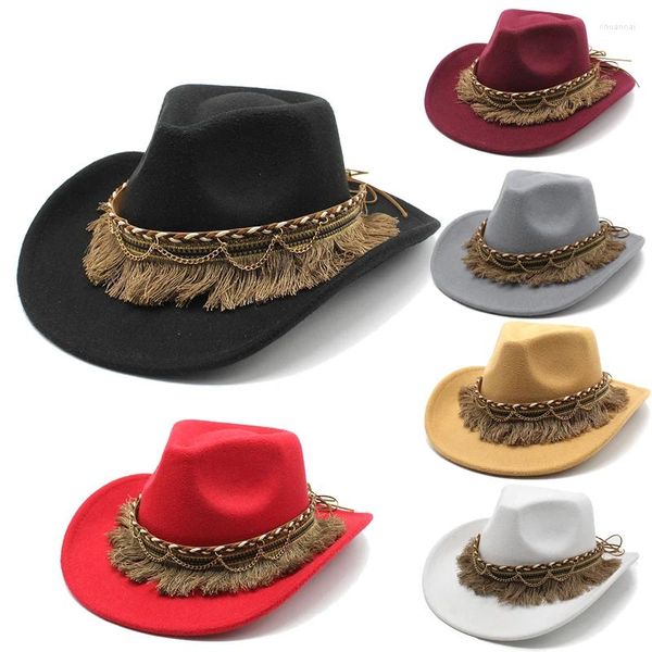 Boinas angustiadas de fiesta suave y vintage Formal British Cowboy Vaquero al por mayor de la cadena de borde curvado Curring Feed Men Elegant Jazz Cap Fedora Sombreros