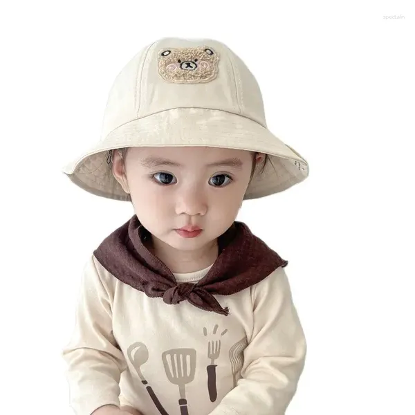 Berets Doit 2024 Automne Baby Kids Bucket Bucket Cartoon Bear Child Sun Panama Cap Boy Girl Outdoor Beach Fisherman Hat