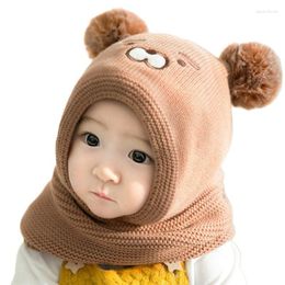 Bérets Doit bébé garçon bonnet protéger cou ours coupe-vent hiver enfant dessin animé chapeau tricoté chaud polaire enfants filles oreillettes casquettes