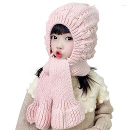 Bérets Doit bébé fille Beanie protéger le cou une pièce coupe-vent hiver enfant solide tricoté chapeau chaud acrylique enfants garçons oreillettes casquettes