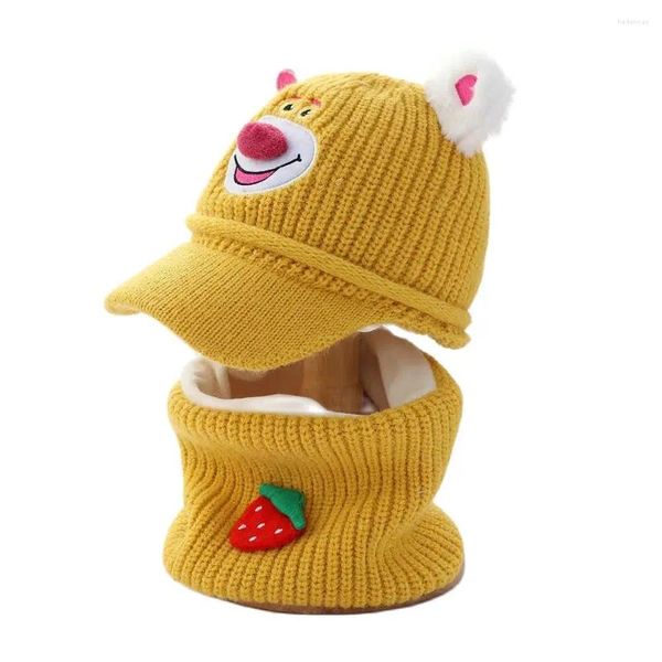 Boinas Doit Sombrero de invierno de dibujos animados para niños Gorros Oso Gorro de fresa Gorros de punto para niños Proteger la cara Cuello Niños Niñas Gorros con orejeras