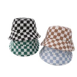 Bérets Doit printemps 2022 automne bébé enfants chapeaux de seau coton damier sourire casquette de soleil garçon filles en plein air plage chapeau de pêcheur