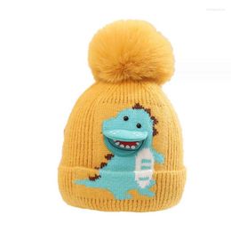 Bérets Doit chapeau d'hiver pour enfants fille bonnets mignon dinosaure boule de fourrure enfant tricot acrylique bonnet chapeaux chaud bébé garçons oreillettes casquettes