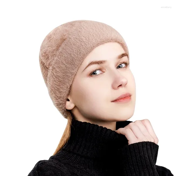 Bérets Dome Cachemire Bonnet Femmes Couleur Unie Chaud Chapeau Tricoté Automne Hiver Double Côté Porter Protection Oreille Tricot Bobble Cap Pour Hommes