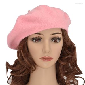 Berets Doubcow Women's Lit Weit Artist Frenc Style Beret ATS Teenae Irls Wool Blendin Couleur solide rose Purple Baret Flat at